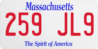 MA license plate 259JL9