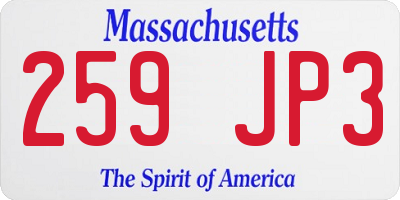 MA license plate 259JP3
