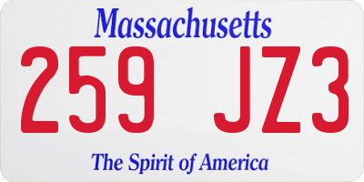 MA license plate 259JZ3