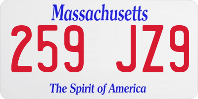 MA license plate 259JZ9