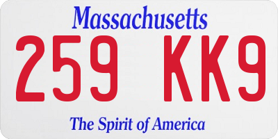 MA license plate 259KK9