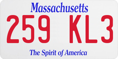MA license plate 259KL3