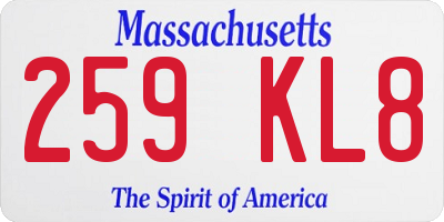 MA license plate 259KL8