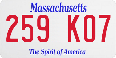 MA license plate 259KO7