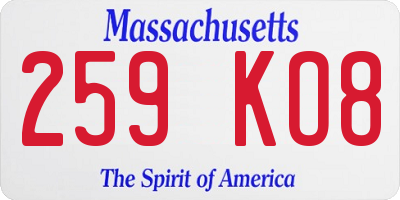 MA license plate 259KO8