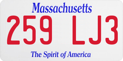 MA license plate 259LJ3