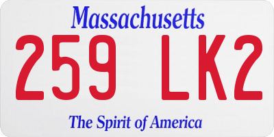 MA license plate 259LK2