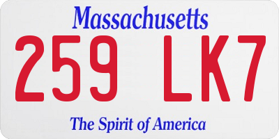 MA license plate 259LK7