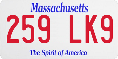 MA license plate 259LK9