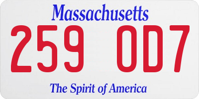 MA license plate 259OD7