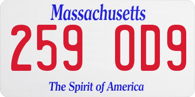 MA license plate 259OD9