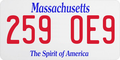 MA license plate 259OE9