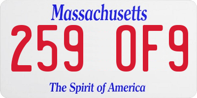 MA license plate 259OF9