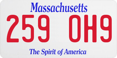 MA license plate 259OH9