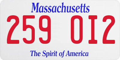 MA license plate 259OI2