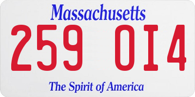 MA license plate 259OI4
