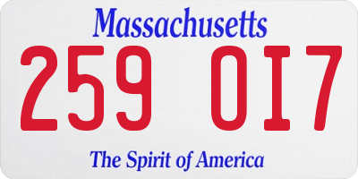 MA license plate 259OI7