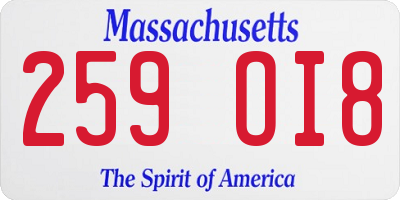 MA license plate 259OI8