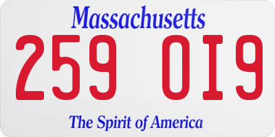MA license plate 259OI9