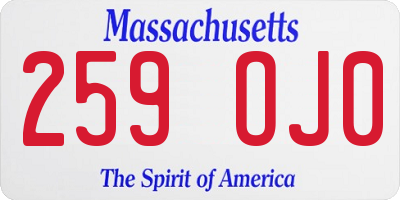 MA license plate 259OJ0