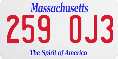 MA license plate 259OJ3