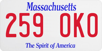 MA license plate 259OK0
