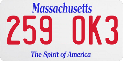 MA license plate 259OK3