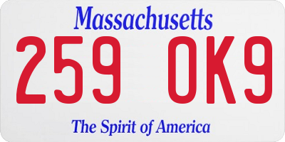 MA license plate 259OK9