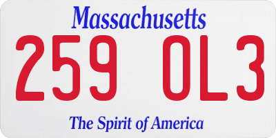 MA license plate 259OL3
