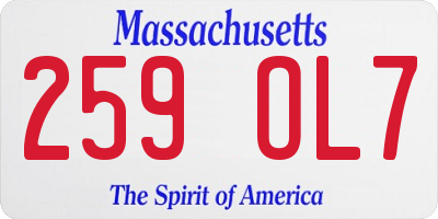 MA license plate 259OL7