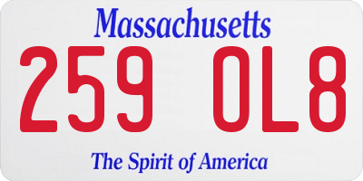 MA license plate 259OL8
