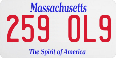 MA license plate 259OL9