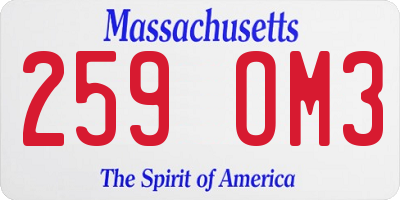 MA license plate 259OM3