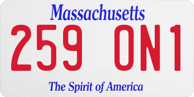 MA license plate 259ON1