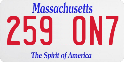 MA license plate 259ON7