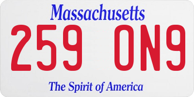 MA license plate 259ON9