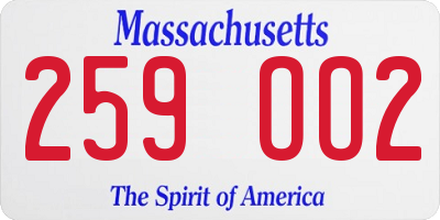 MA license plate 259OO2