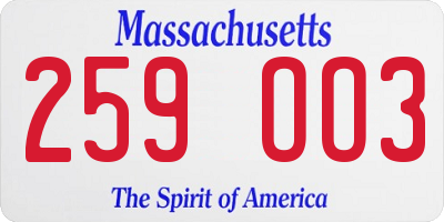 MA license plate 259OO3
