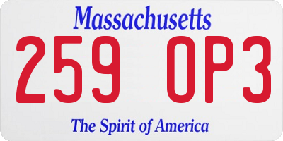 MA license plate 259OP3