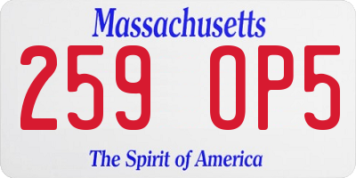 MA license plate 259OP5