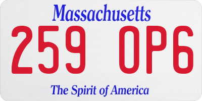 MA license plate 259OP6