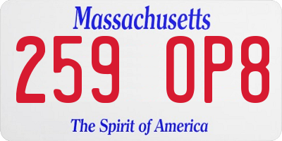 MA license plate 259OP8