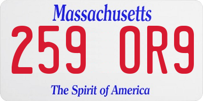 MA license plate 259OR9