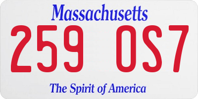MA license plate 259OS7