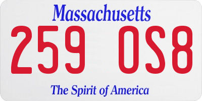 MA license plate 259OS8