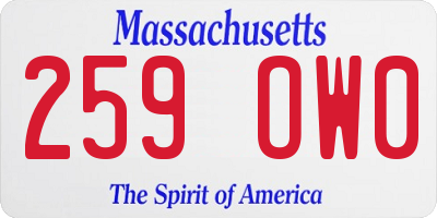MA license plate 259OW0