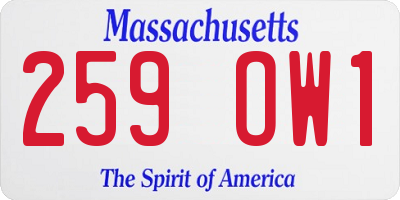 MA license plate 259OW1
