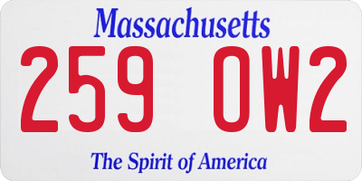 MA license plate 259OW2