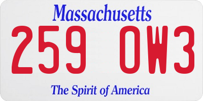 MA license plate 259OW3