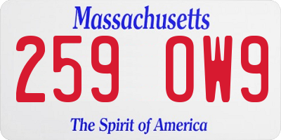 MA license plate 259OW9